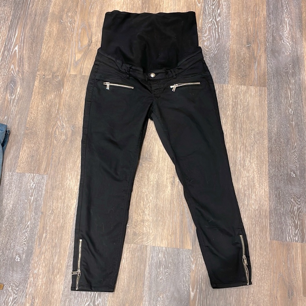 Maternity black crop pants with zippers